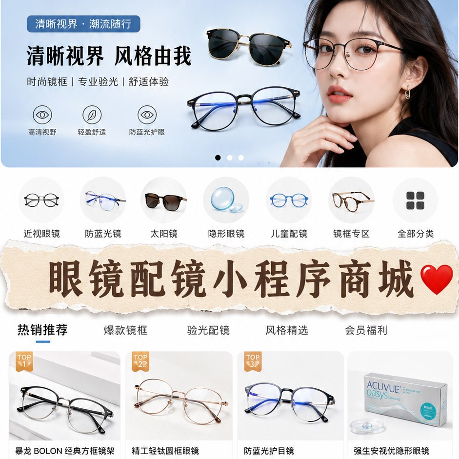 眼镜电商定制开发标杆：一站式小程序方案，赋能实体视光品牌增长