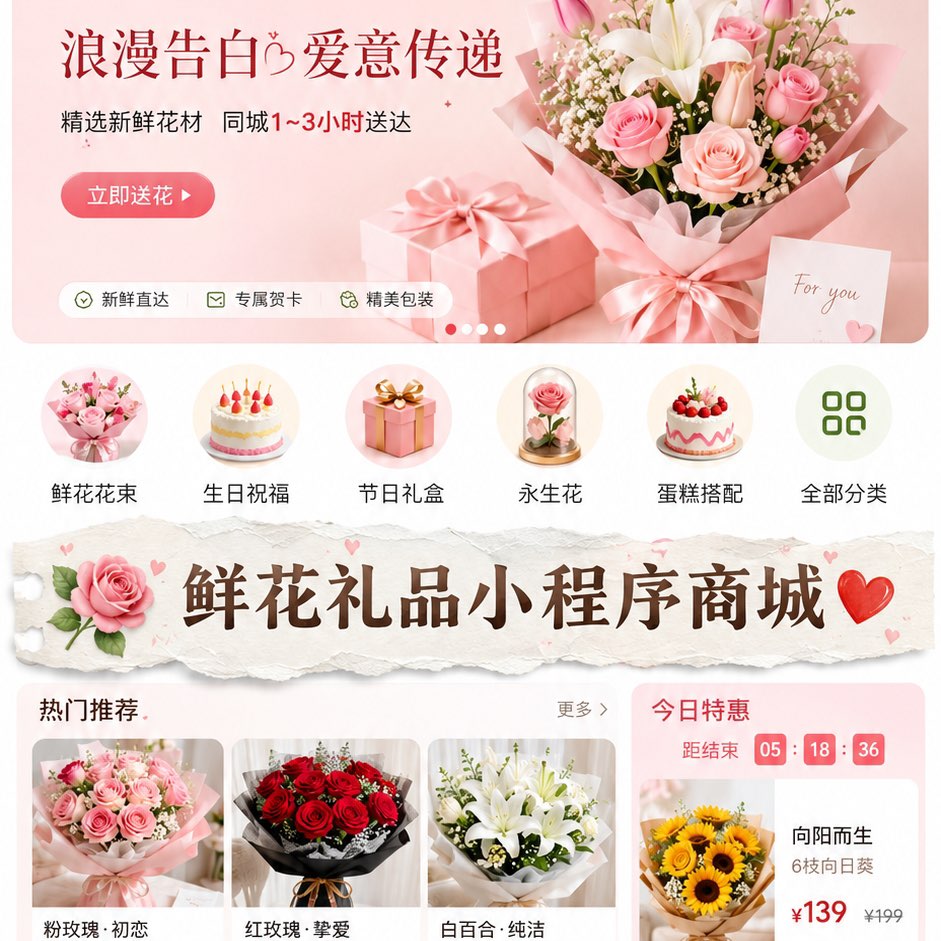 ‌不套模板 只做专属｜南京鲜花礼品小程序商城开发，覆盖花束/礼盒/伴手礼全品类电商解决方案